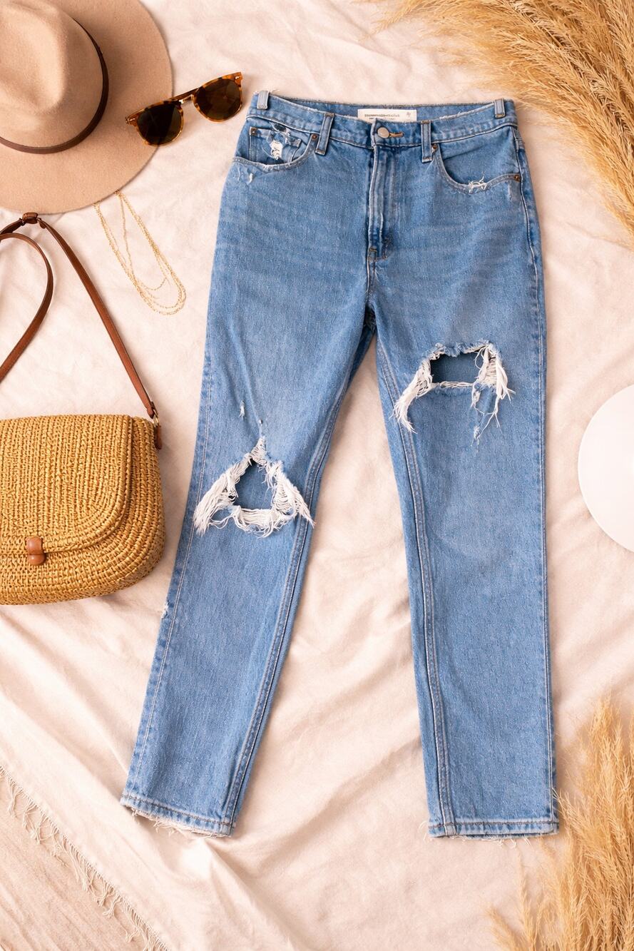Abercrombie & Fitch Women's High Rise Mom Jeans Distressed Blue Size 26/2S